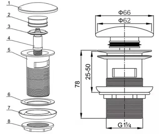 Выпуск автоматический для раковины с переливом Toni Arti хром TA-A43-0CH Выпуск автоматический для раковины с переливом Toni Arti хром TA-A43-0CH
