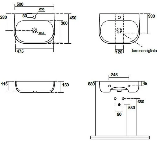 Раковина Kerasan Nolita 50 белый 534001*1