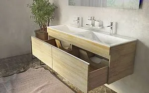 Тумба-умывальник подвесная Raval Twins (Pulsus) 140 дуб сомона Pul.01.140/P/DS+Pul.08.140/W, 4