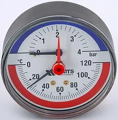 Термоманометр аксиальный Watts F+R818 80мм 4 бар 120°С ½" 10009464 Термоманометр аксиальный Watts F+R818 80мм 4 бар 120°С ½" 10009464
