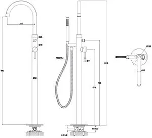 Смеситель для ванны напольный WHITECROSS Y brushed gold золото брашированное Y1233GLB Смеситель для ванны напольный WHITECROSS Y brushed gold золото брашированное Y1233GLB, 2