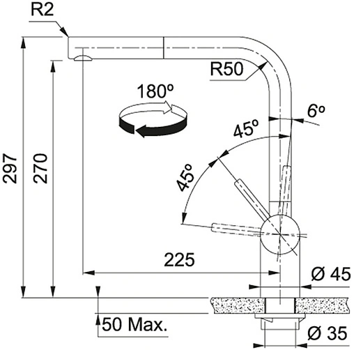 Смеситель для кухни с выдвижным изливом Franke Atlas Neo нержавеющая сталь 115.0521.438 Смеситель для кухни с выдвижным изливом Franke Atlas Neo нержавеющая сталь 115.0521.438
