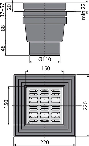 Трап вертикальный Set AlcaPlast 150x150мм APV13 Трап вертикальный Set AlcaPlast 150x150мм APV13
