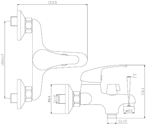 Смеситель для ванны Rossinka хром Y35-30