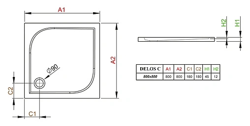 Поддон для душа Radaway Delos C800 SDC0808-01