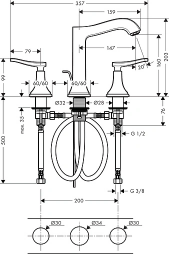 Смеситель для раковины Hansgrohe Metropol Classic 160 хром/золото 31331090