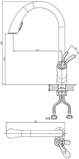 Смеситель для кухни с выдвижным изливом D&amp;K Venice Baciano хром DA1032541