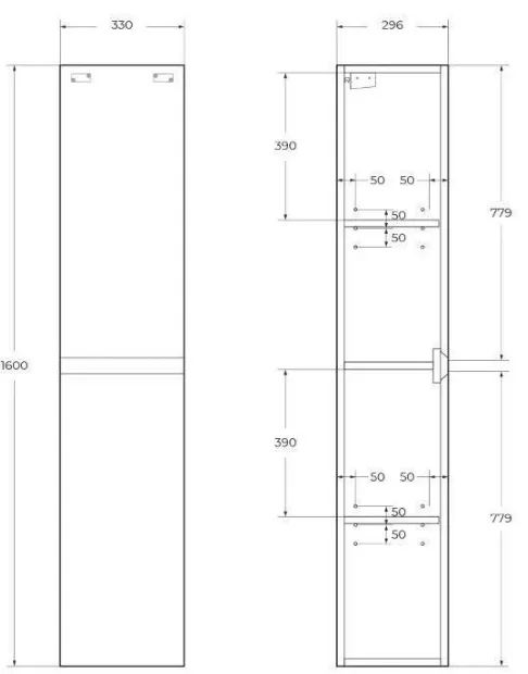 Шкаф-пенал подвесной BelBagno KRAFT 33 R Cemento Grigio KRAFT-1600-2A-SC-CG-R, 2