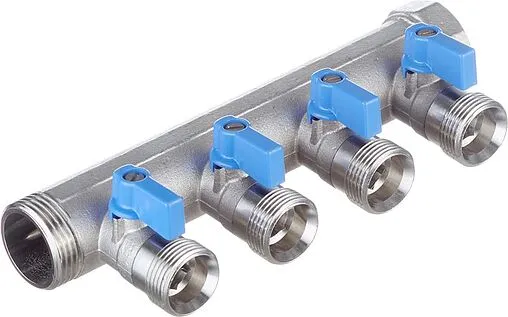 Коллектор запорный проходной 4 отвода синий 1&quot;в/н x ¾&quot;ек Henco VB060504-BLAUW