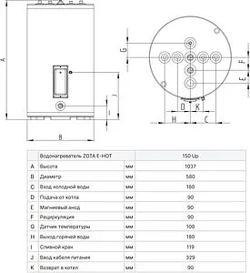 Бойлер комбинированного нагрева Zota E-HOT UP 150 (13 кВт) ZH3468422150 Бойлер комбинированного нагрева Zota E-HOT UP 150 (13 кВт) ZH3468422150, 2