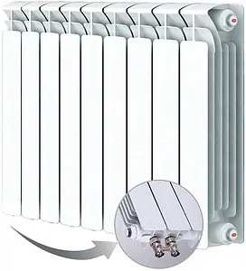 Радиатор биметаллический 9 секций нижнее левое подключение Rifar Base Ventil 500 RBVL50009 Радиатор биметаллический 9 секций нижнее левое подключение Rifar Base Ventil 500 RBVL50009, 1