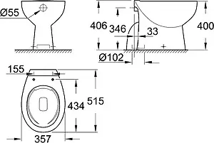 Унитаз приставной безободковый Grohe Bau Ceramic белый 39431000, 2
