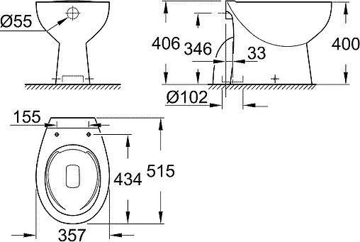 Унитаз приставной безободковый Grohe Bau Ceramic белый 39431000