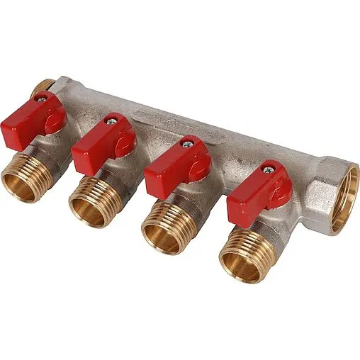 Коллектор запорный проходной 4 отвода красный ¾&quot;в/н x ½&quot;н Stout SMB 6210 341204