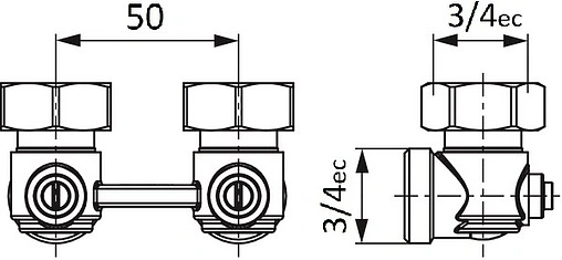 Узел нижнего подключения радиатора угловой ¾&quot;ек x ¾&quot;нг TECE 8740436