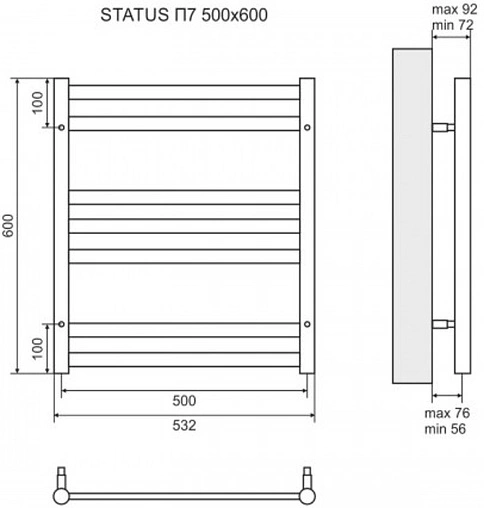 Полотенцесушитель водяной лесенка Lemark Status П7 500x600 полированная сталь LM44607