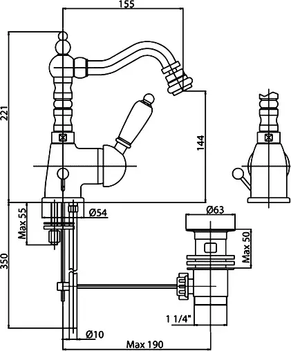 Смеситель для биде Cezares Elite золото/белый ELITE-BSM2-03/24-Bi