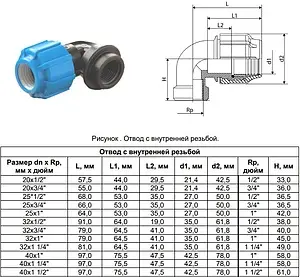 Уголок компрессионный переходной 32мм x 1¼"в ТПК-Аква 50023214 Уголок компрессионный переходной 32мм x 1¼"в ТПК-Аква 50023214, 2