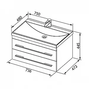 Тумба-умывальник подвесная Aquanet Нота 75 светлый дуб 00171489+00204118, 2