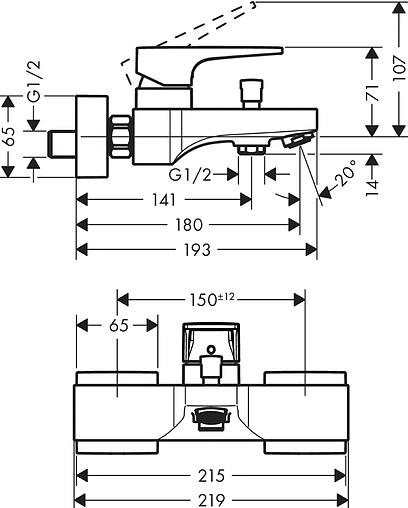 Смеситель для ванны Hansgrohe Metropol хром 74540000