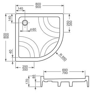Поддон для душа акриловый средний 800x800мм Roltechnik Hawall-P 8000024, 2