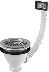 Выпуск с корзиной для мойки с прямоугольным переливом AlcaPlast полированная сталь A38 Выпуск с корзиной для мойки с прямоугольным переливом AlcaPlast полированная сталь A38, 1