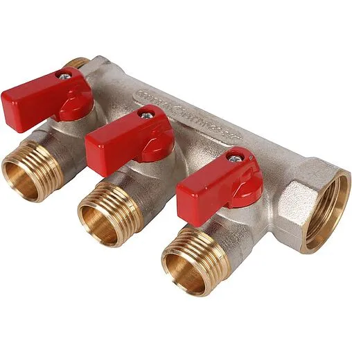 Коллектор запорный проходной 3 отвода красный ¾&quot;в/н x ½&quot;н Stout SMB 6210 341203
