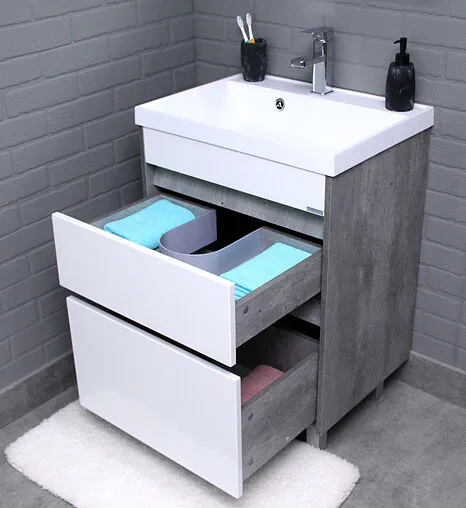 Тумба-умывальник напольная Домино Karlo 60 белый/бетон DK5314T+4627173210164