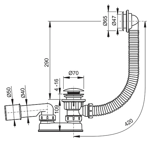 Сифон для душевого поддона с переливом Ravak Sabina хром X01315