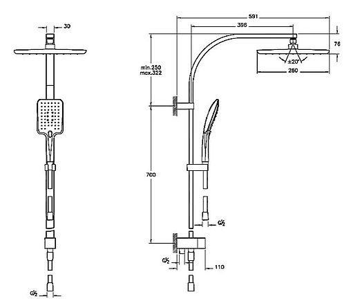 Душевая система без смесителя VitrA Shine хром A45699EXP