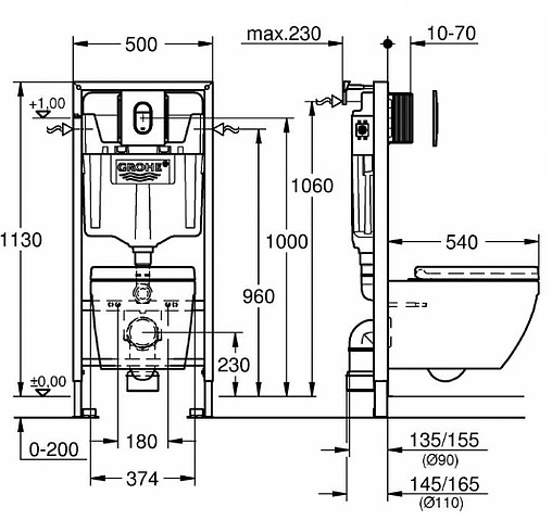 Комплект 5 в 1 Grohe Solido 39536000 с кнопкой Arena Cosmo 38844000 хром глянцевый