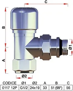 Вентиль терморегулирующий угловой M24x19 x ½"н LadyFAR белый/серебро FL 0117 12P Вентиль терморегулирующий угловой M24x19 x ½"н LadyFAR белый/серебро FL 0117 12P, 2