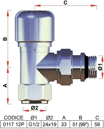 Вентиль терморегулирующий угловой M24x19 x ½&quot;н LadyFAR белый/серебро FL 0117 12P