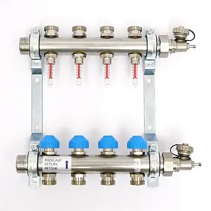 Группа коллекторная с расходомерами 4 отвода 1&quot;н/н x ¾&quot;ек Uni-fitt 455W4304, 1