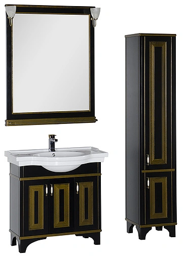 Шкаф-пенал напольный Aquanet Валенса чёрный/золото 180044 Шкаф-пенал напольный Aquanet Валенса чёрный/золото 180044