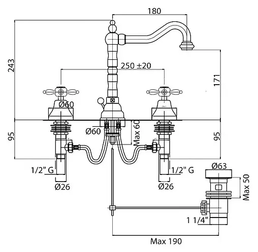 Смеситель для раковины Cezares Nostalgia хром NOSTALGIA-BLS2-01