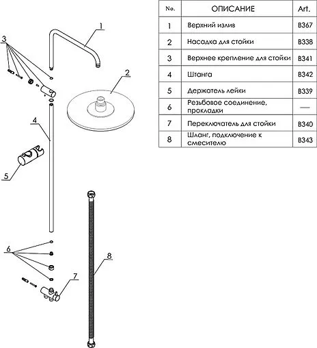 Душевая система без смесителя Wasserkraft бронза A041