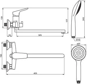 Смеситель для ванны с длинным изливом Damixa Jupiter хром 779500001 Смеситель для ванны с длинным изливом Damixa Jupiter хром 779500001, 2