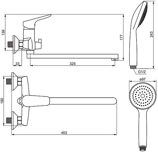 Смеситель для ванны с длинным изливом Damixa Jupiter хром 779500001 Смеситель для ванны с длинным изливом Damixa Jupiter хром 779500001