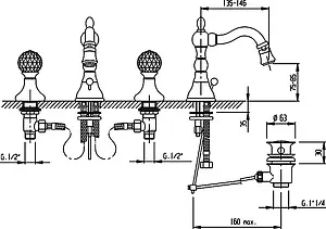 Смеситель для биде Cezares Atlantis золото ATLANTIS-BBS2-03/24-Sw, 3