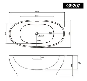 Ванна акриловая отдельностоящая Abber 165x80 AB9207 Ванна акриловая отдельностоящая Abber 165x80 AB9207, 2