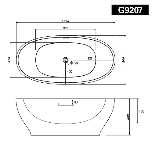 Ванна акриловая отдельностоящая Abber 165x80 AB9207
