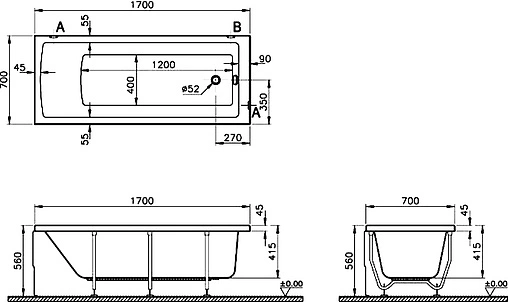 Ванна акриловая VitrA Neon 170x70 52530001000