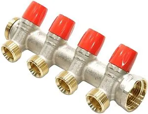 Коллектор регулирующий проходной 4 отвода красный 1"в/н x ¾"ек General Fittings 6300E7N1005R4A, 4