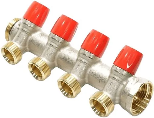 Коллектор регулирующий проходной 4 отвода красный 1"в/н x ¾"ек General Fittings 6300E7N1005R4A