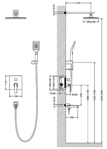 Душевая система со смесителем для ванны Timo Torne черный матовый SX-4399/03SM