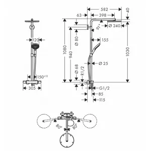 Душевая система с термостатом для душа Hansgrohe Raindance Select S 240 1jet PowderRain хром 27633000, 2