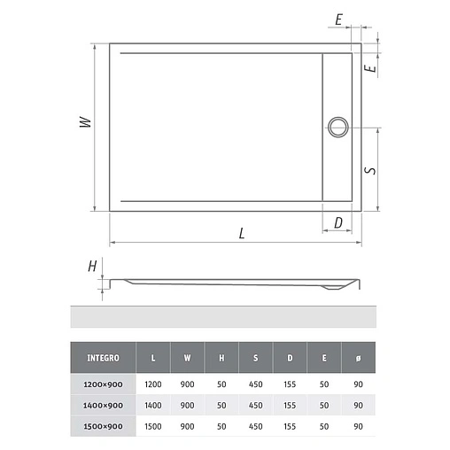 Поддон для душа акриловый низкий 1200x900мм Roltechnik Integro 8000169