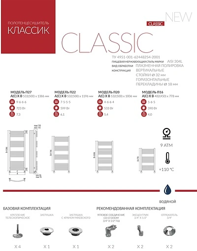 Полотенцесушитель водяной лесенка Terminus Классик П20 500х1006 полированная сталь 4620768886478