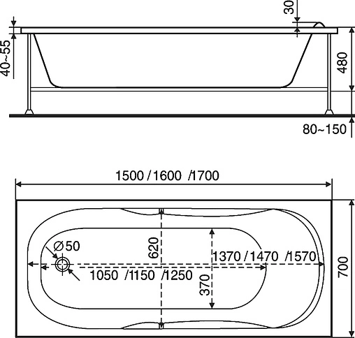 Ванна акриловая Bas Ибица стандарт 150x70 ВС00021